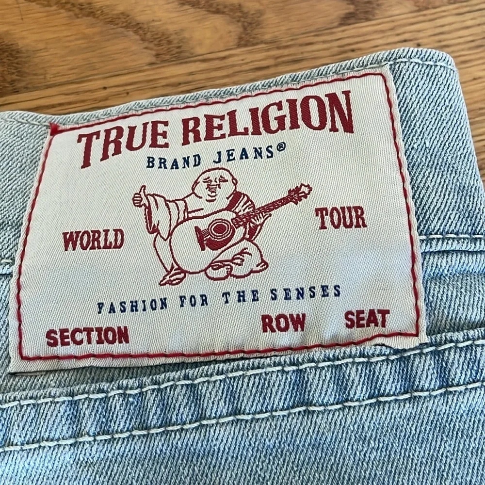 True Religion Geno Relaxed Slim Straight Jean Light Green stitch Men 34 X 32 NEW
